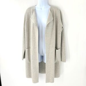 J Crew Women Sweater Long Cardigan Open Front Collarless Grey Sz S